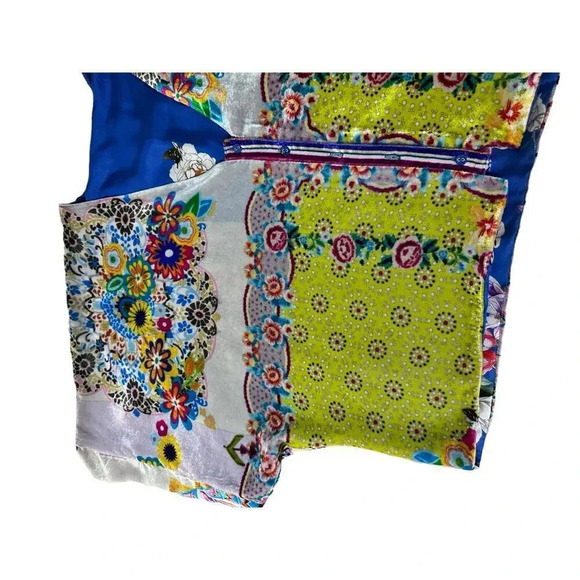 Johnny Was Women's Blue silk and velour Floral Boho Chic Top Size S - Picture 6 of 9